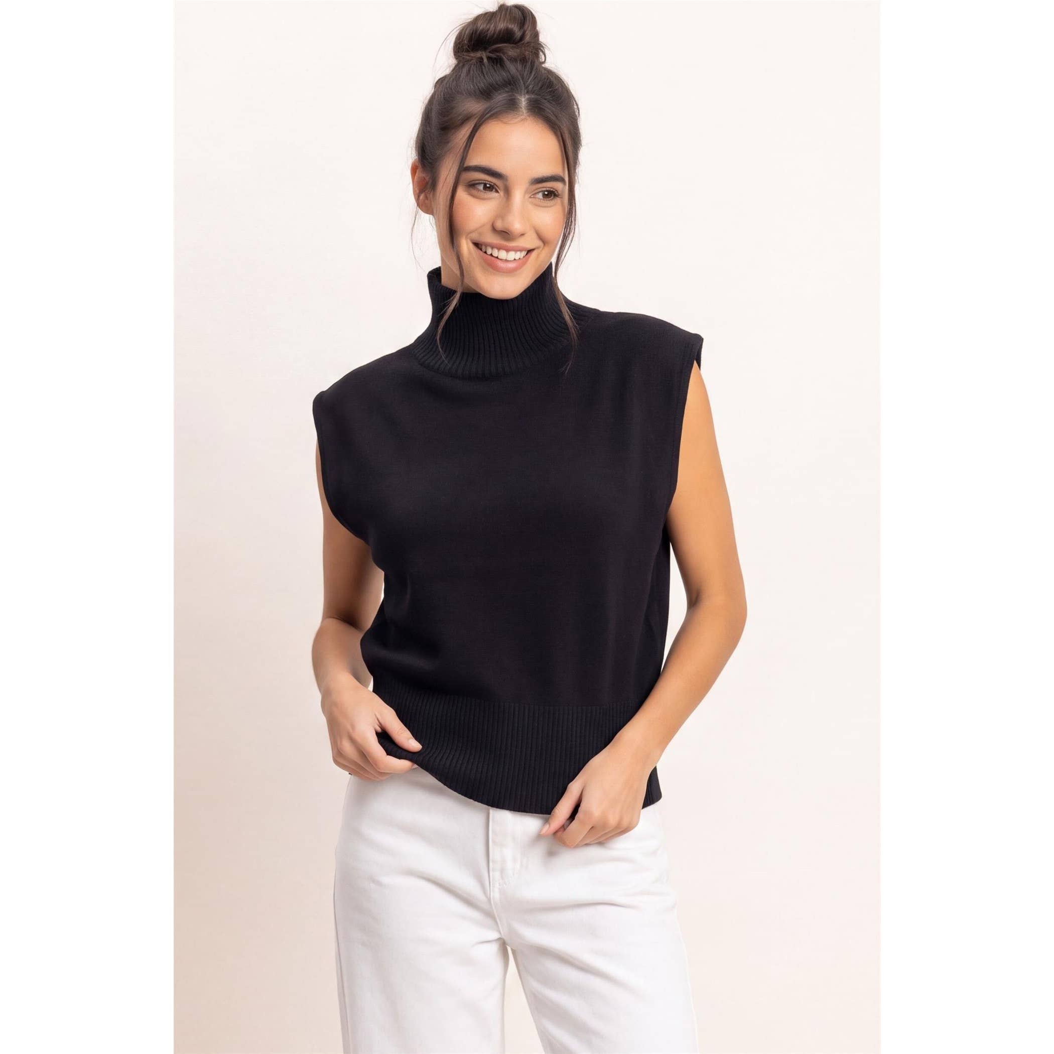 Sleeveless High Neck Knit Top