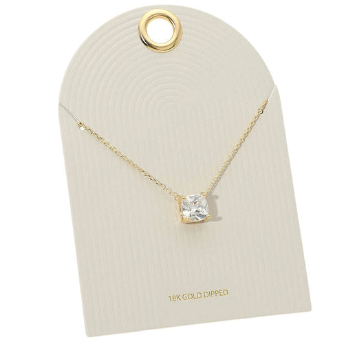 18K Gold Dipped Cushion Cut Crystal Pendant Necklace