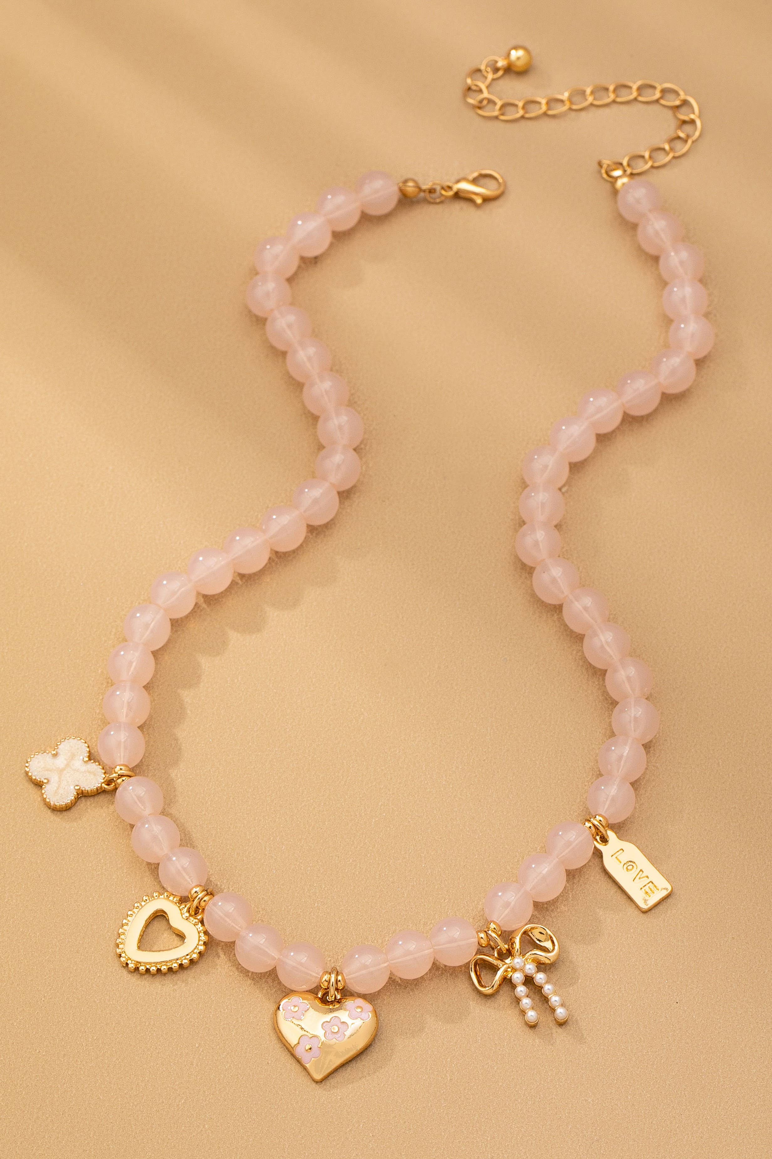 BEADED CHARM NECKLACE-HEART BOW CLOVER | 80N92632