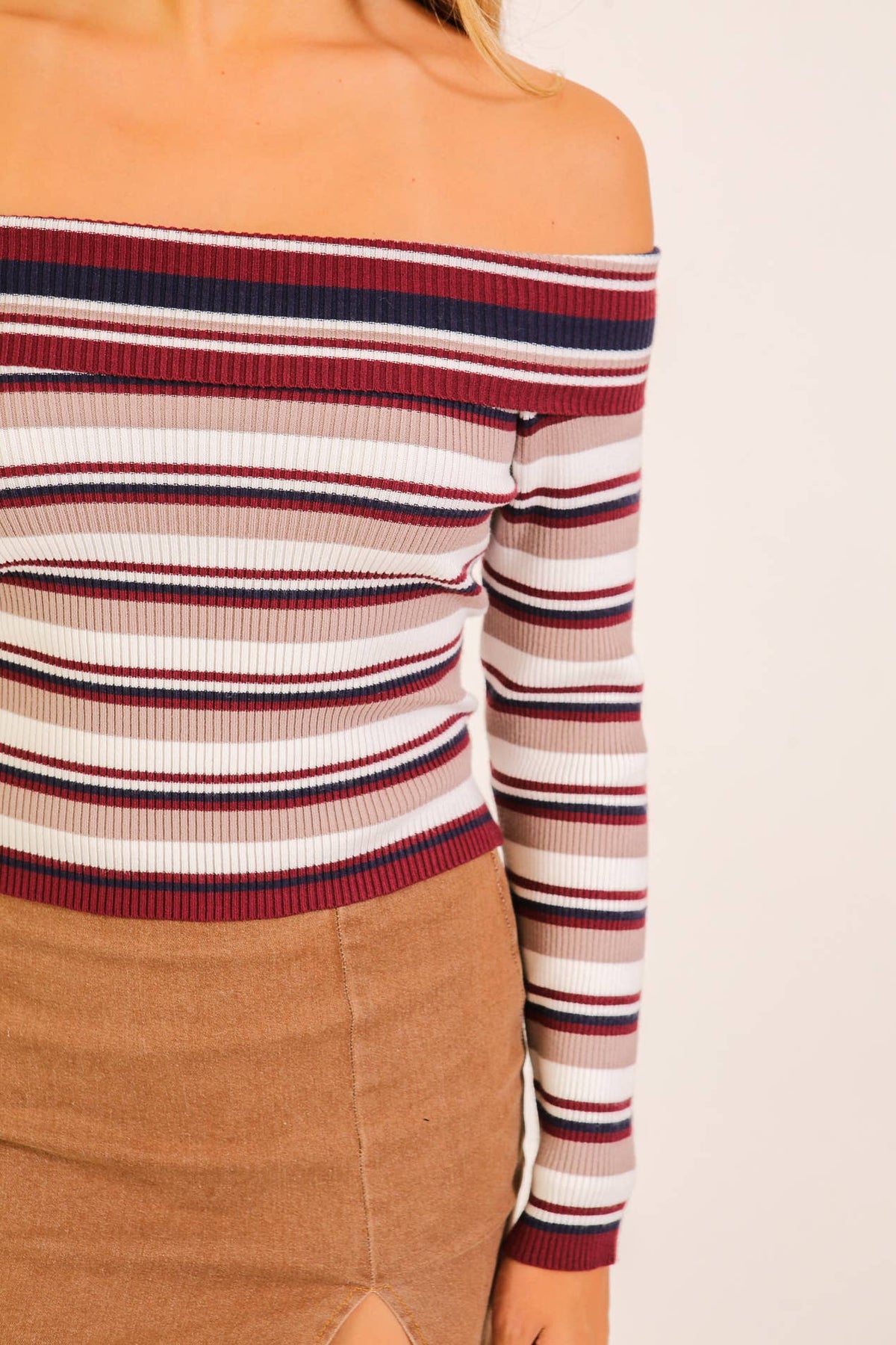 Striped Foldover Off-Shoulder Sweater Top