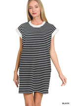 Striped Contrast Trim Rib Banded T-shirts Dress
