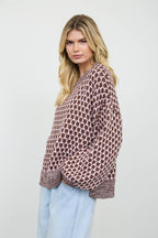 MARLED TRIM GEOMETRIC PATTERN RELAXED SWEATER