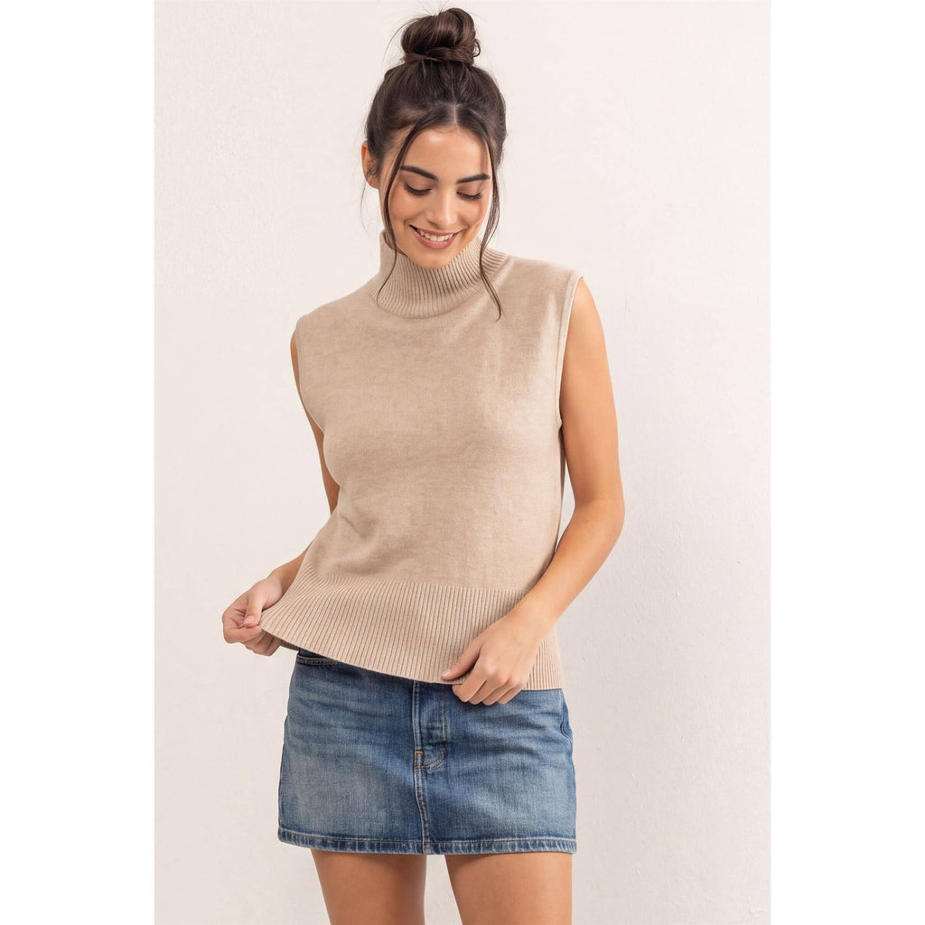 Sleeveless High Neck Knit Top