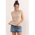 Sleeveless High Neck Knit Top