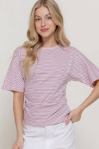 Short Dolman Sleeve Defined Silhouette Stripe Knit Top