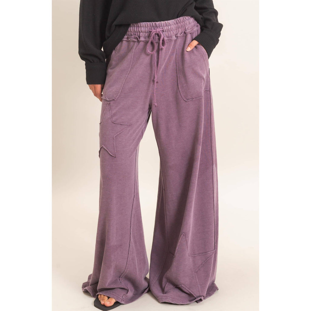 Mineral Wash Star Patch And Print Wide Leg Pants