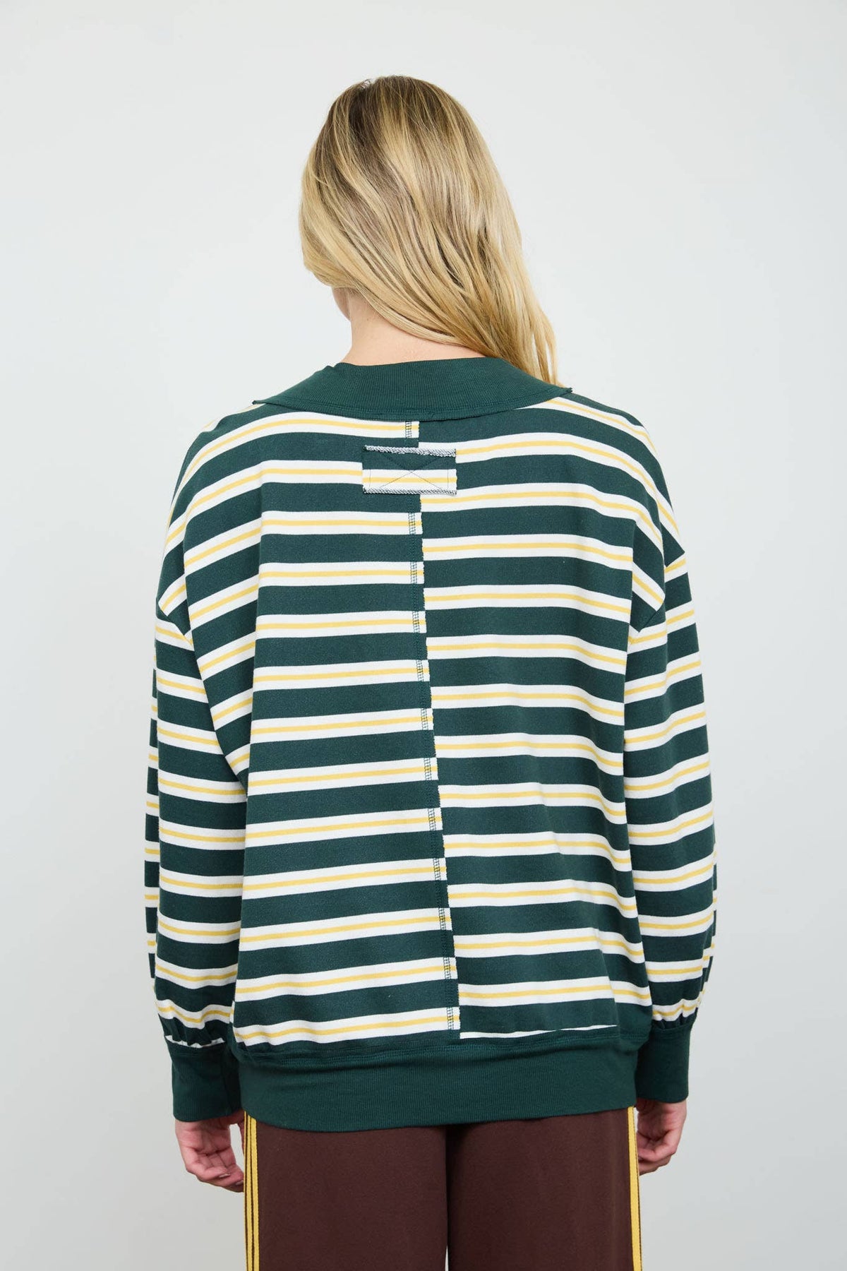 CONTRAST WIDE NECK LONG SLEEVE STRIPE KNIT TOP (PRE-ORDER)