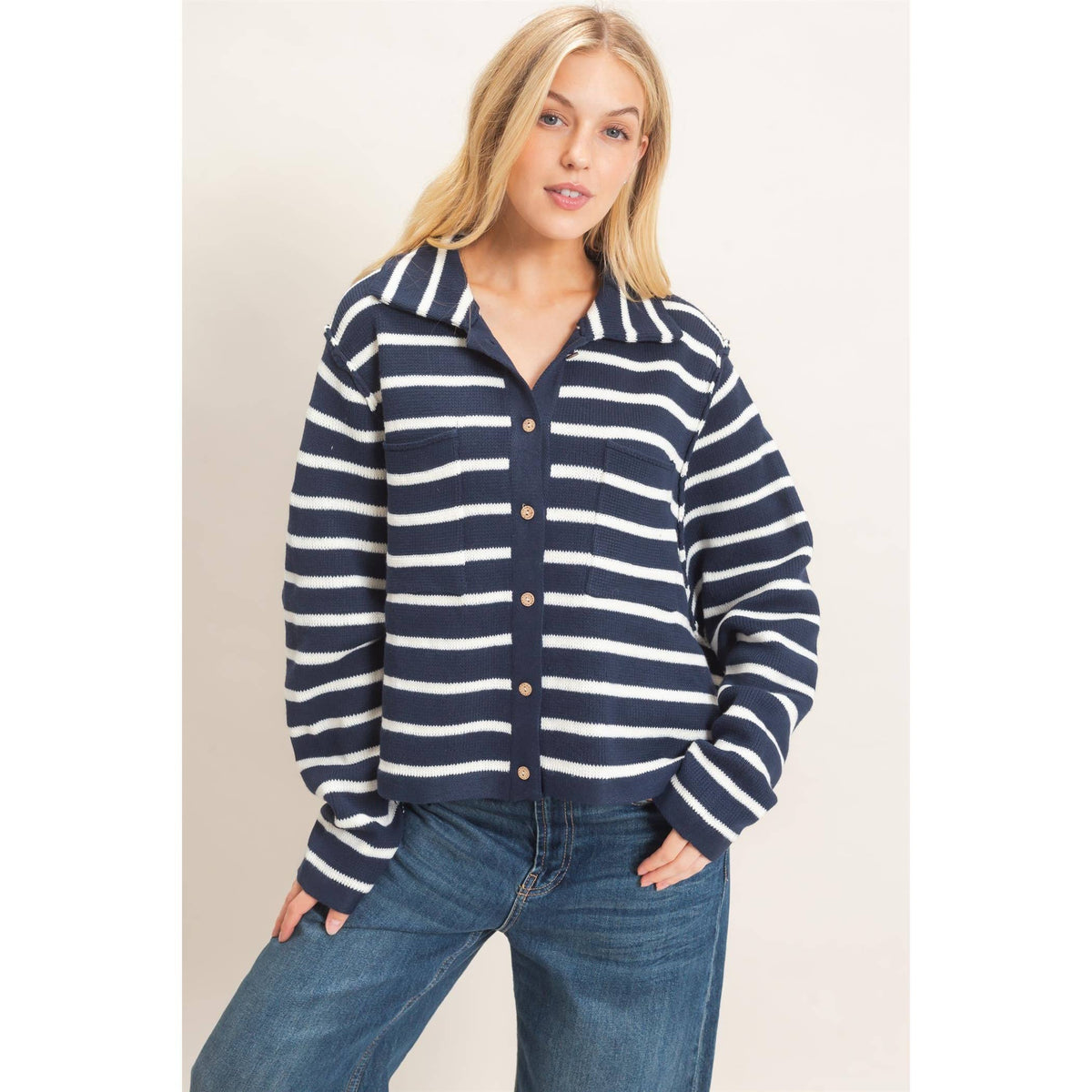 Striped Button Front Cardigan