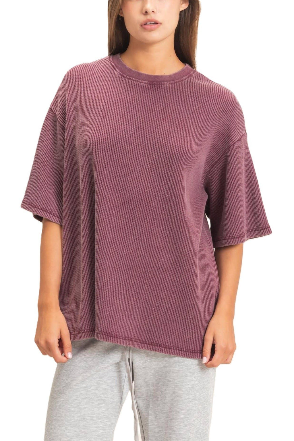 Mineral Wash Waffle Crew Neck Short Sleeve Top