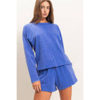 Mineral Wash Long Sleeve Raw Edge Top & Shorts Set