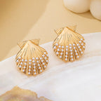 Scalloped Shell Pearl Stud Earrings | 80E62126