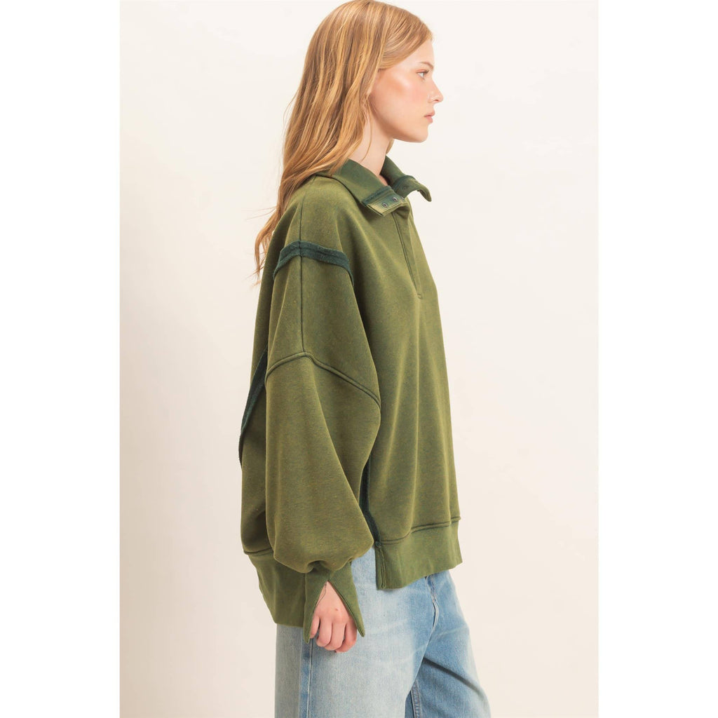 Mineral Wash Snap Collar Pullover