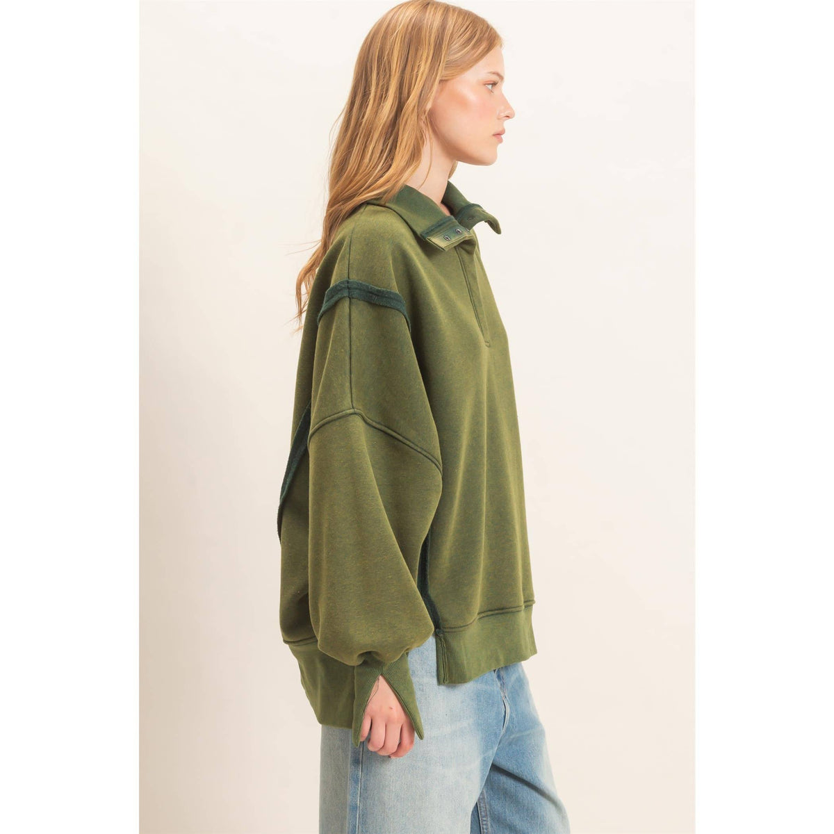 Mineral Wash Snap Collar Pullover