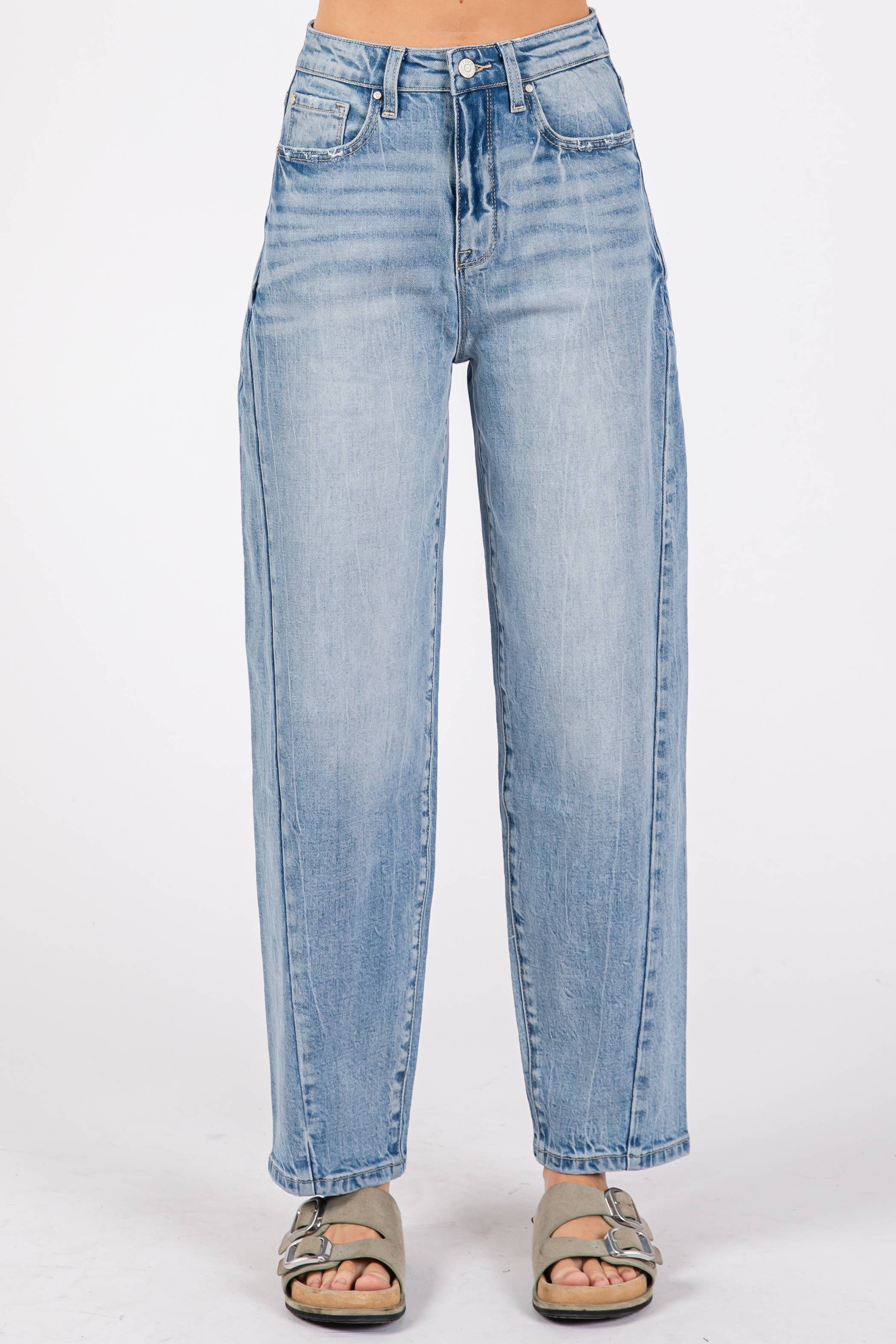 P1305X-LM SIDE SEAM DETAILING HIGH RISE COMFORT BARREL JEANS