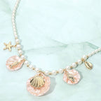 Ocean Inspired Seashell Starfish Charm Station Pearl Beaded Necklace