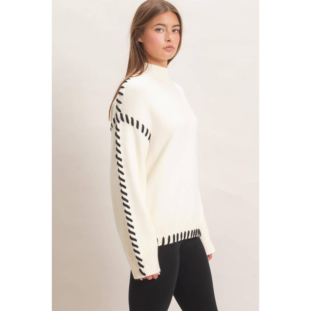 Blanket Stitch High Neck Sweater