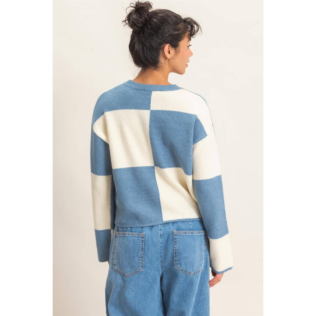 Crew Neck Checkered Sweater