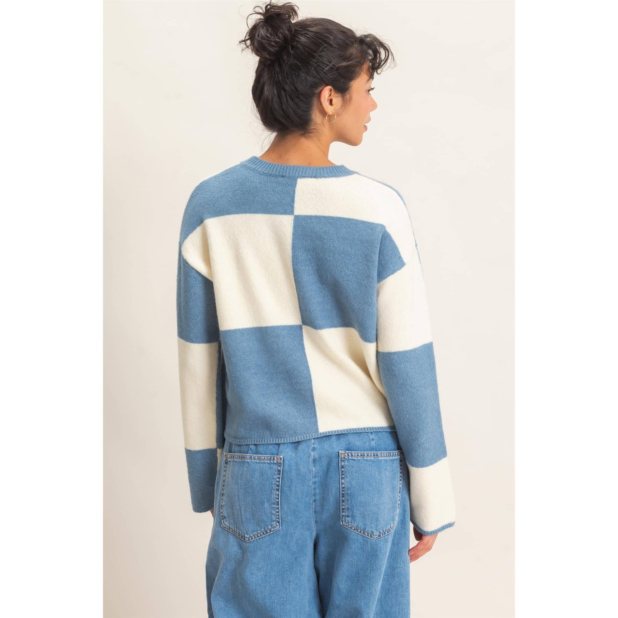 Crew Neck Checkered Sweater