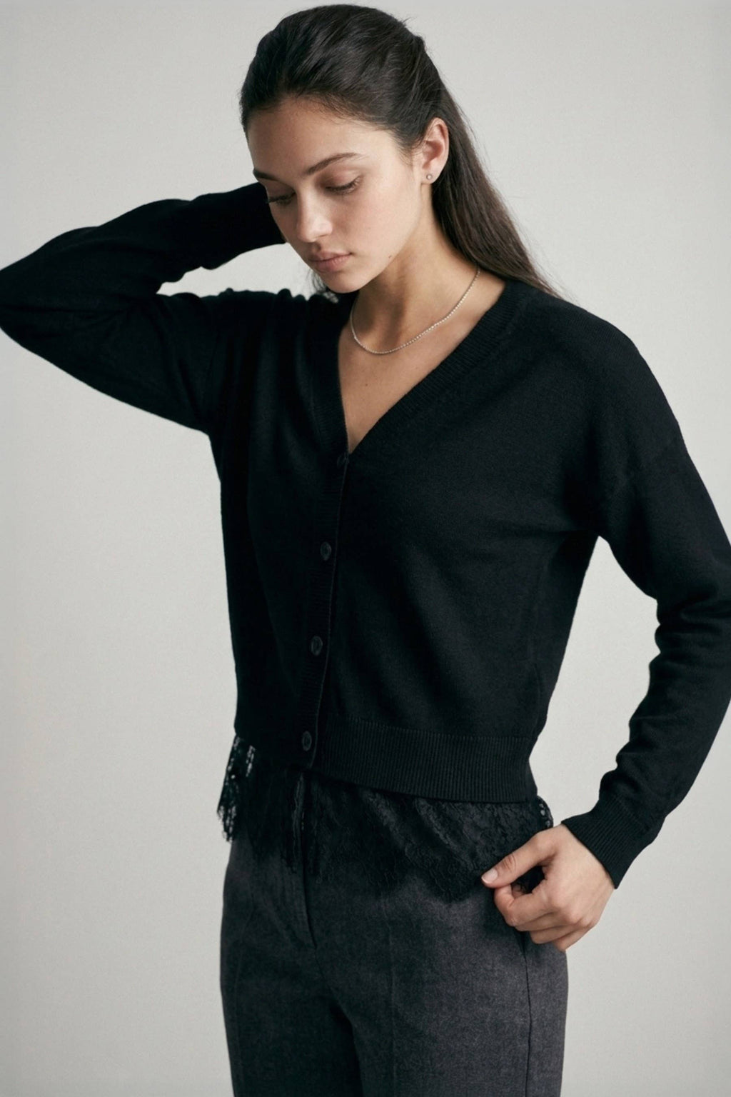 Lace-trimmed V-neck Cardigan
