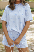 Heart Bow Print Twisted Rib Loose 2pcs Short Set SS26 | S-XL