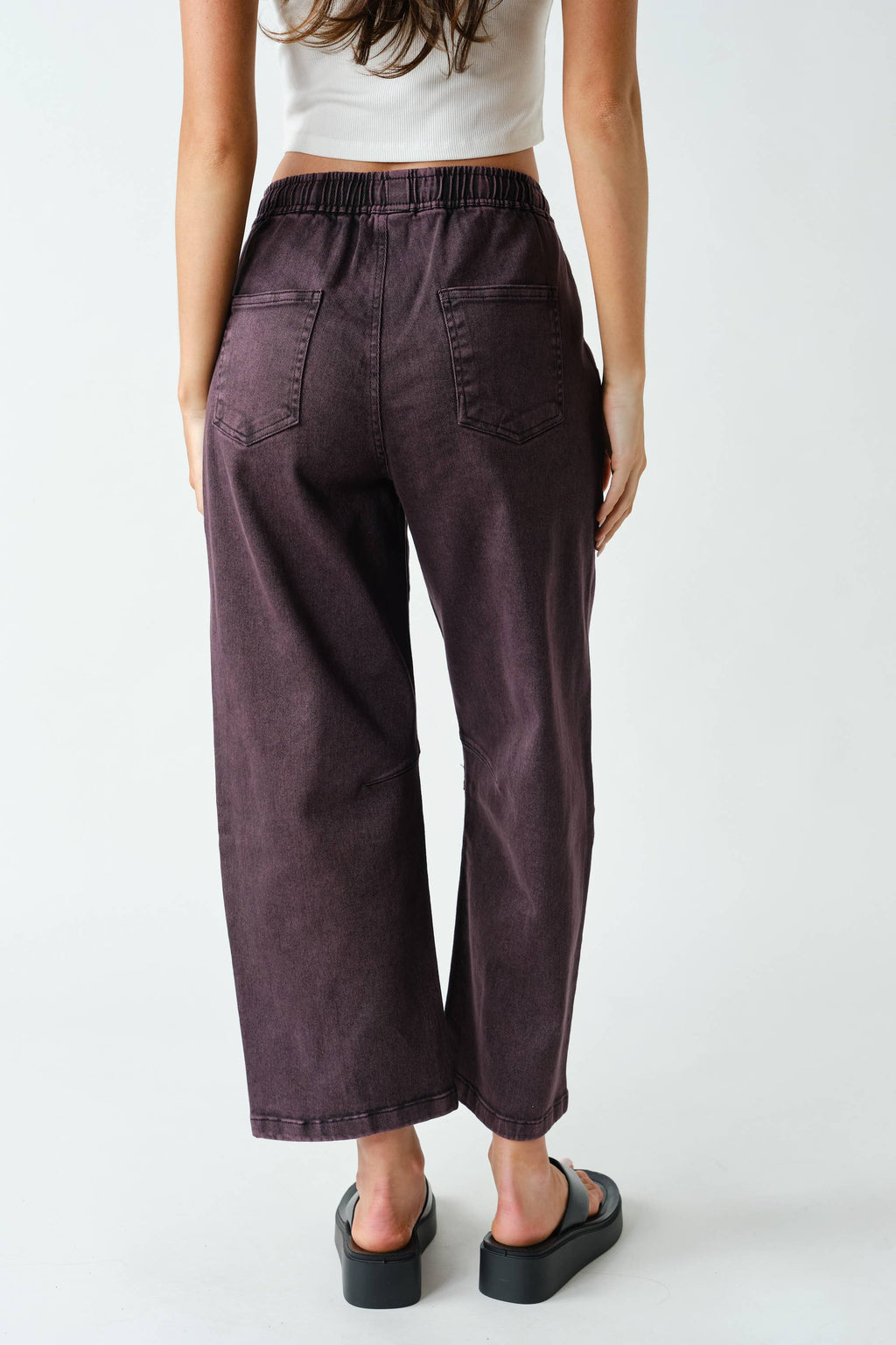 Denim Acid-Wash Drawstring Pull-On Pants