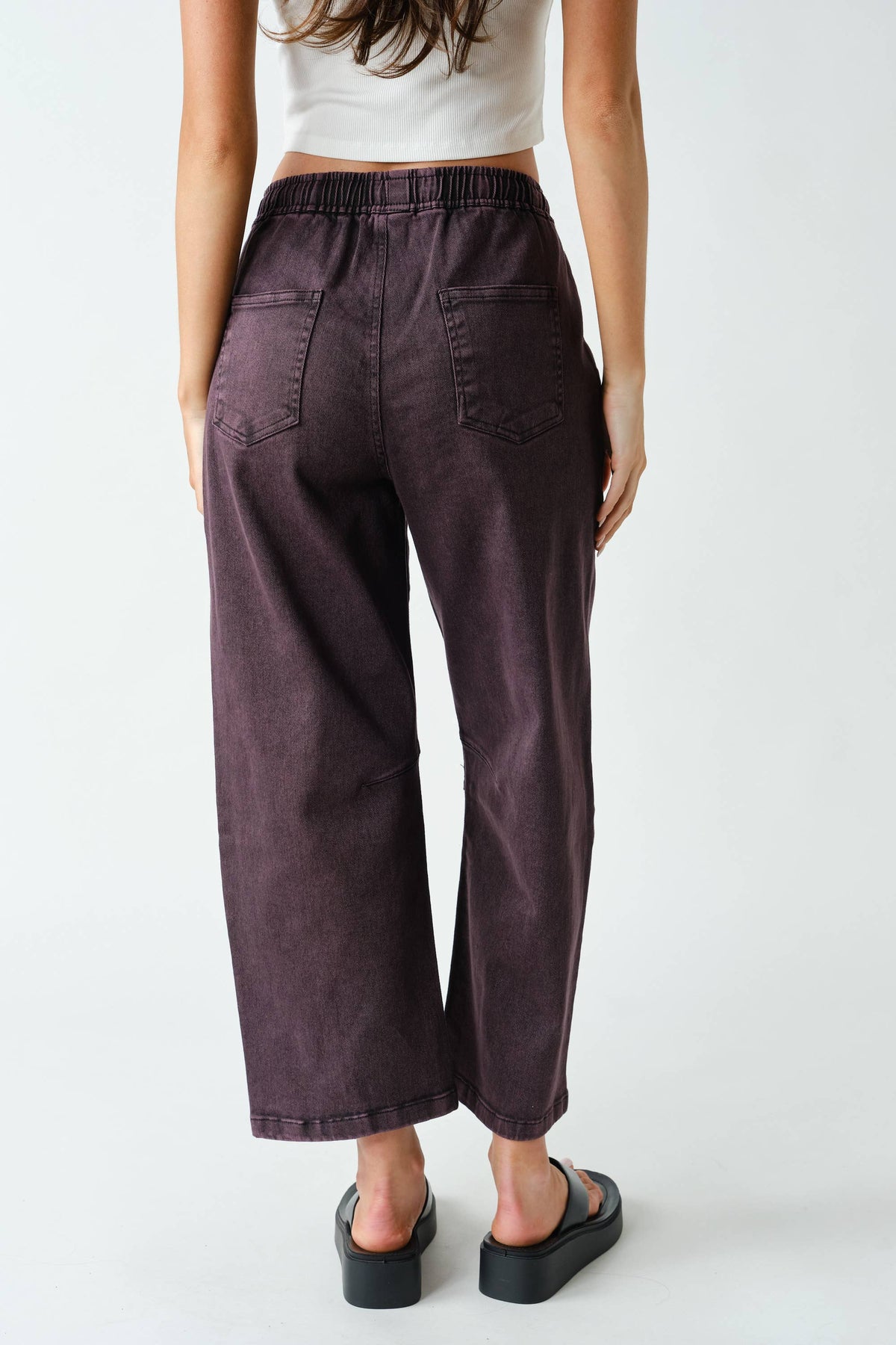 Denim Acid-Wash Drawstring Pull-On Pants