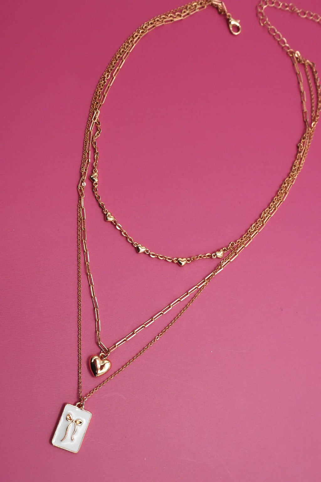 SQUARE BOW EPOXY CHARM LAYERED NECKLACE