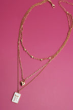 SQUARE BOW EPOXY CHARM LAYERED NECKLACE