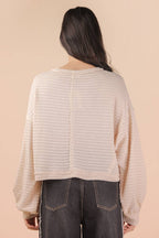 NT11982-Oversized Waffle Solid Knit Causal Top