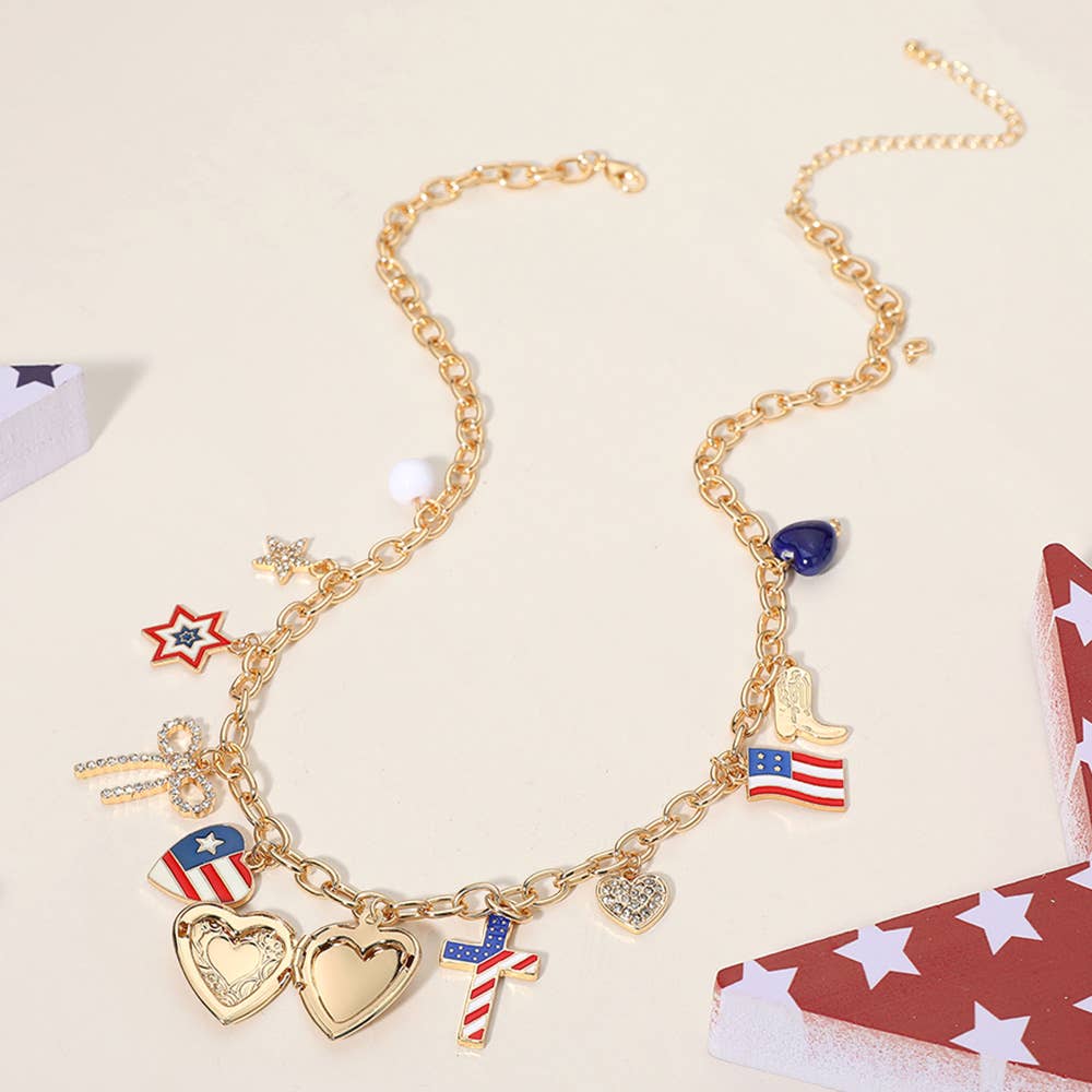 American USA Flag Charm Necklace