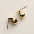 Gold Teardrop Stud Earrings with CZ Accent