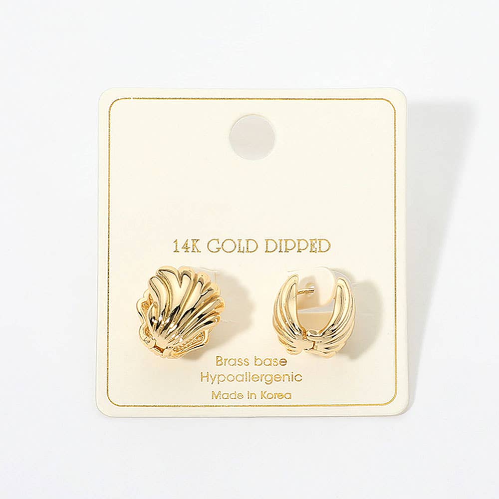 14K Gold Dipped Shell Huggie Earrings