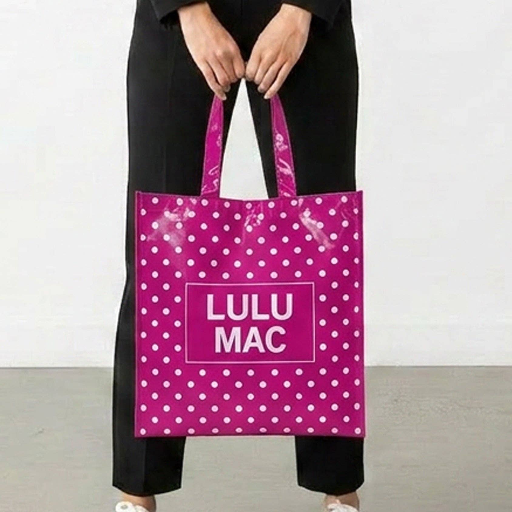 LM-BG-1004 REUSABLE TOTE -HOT PINK WHITE DOT