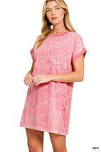 1211 Halo Washed Premium Cotton T Shirts Dress w/ pockets SI-2918