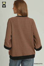 Textured Knit Raglan Sleeve Top
