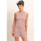 Striped Sleeveless Tank And Shorts Set