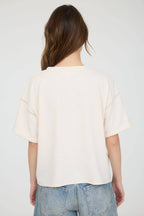 CONTRAST STITCH DROP SHOULDER CUFF SLEEVE KNIT TOP
