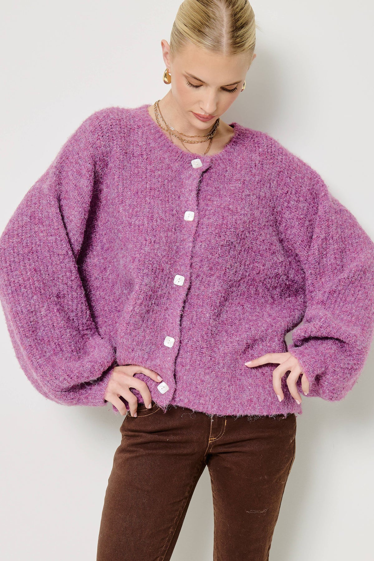 Balloon Sleeve Knit Cardigan