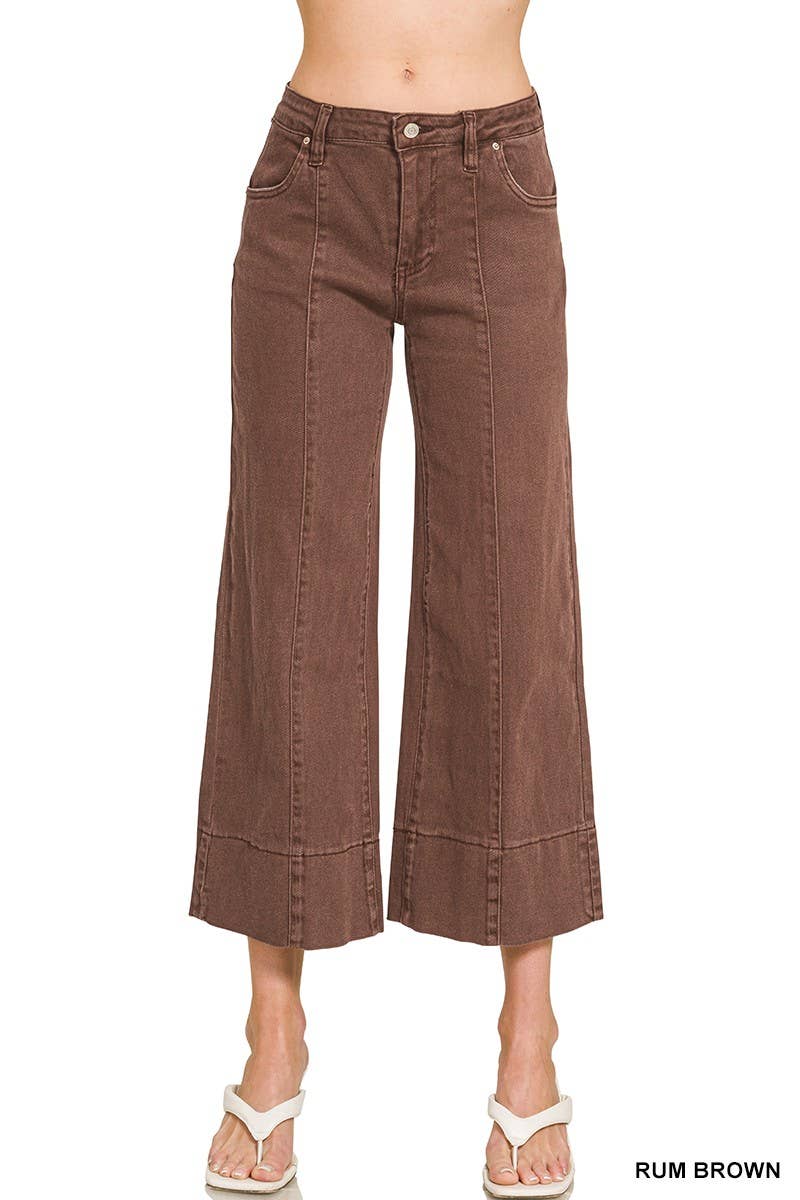 Mid Rise Wide Leg Cropped Color Denim Pants