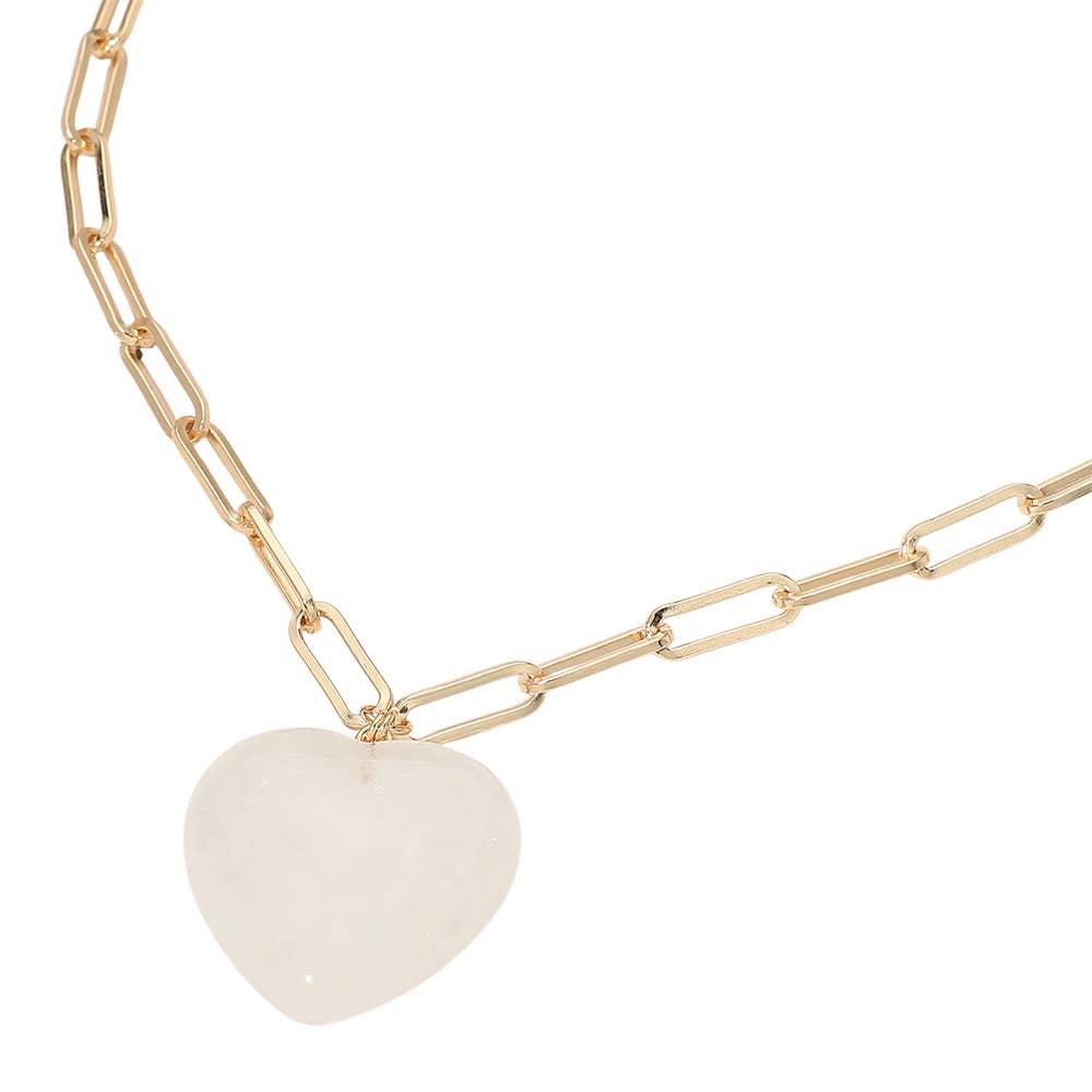 Resin Puffy Heart Pendant Paperclip Chain Necklace