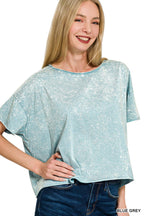 Crinkle washed crew neck short sleeve crop box tee - Zenana