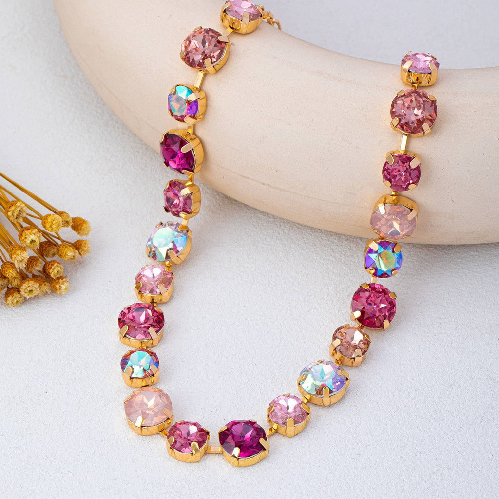 Multi-Tone Pink and Purple Crystal Tennis Necklace| 80N93416