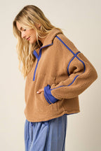 HALF ZIP CONTRAST DETAIL FLEECE SWEATSHIRT