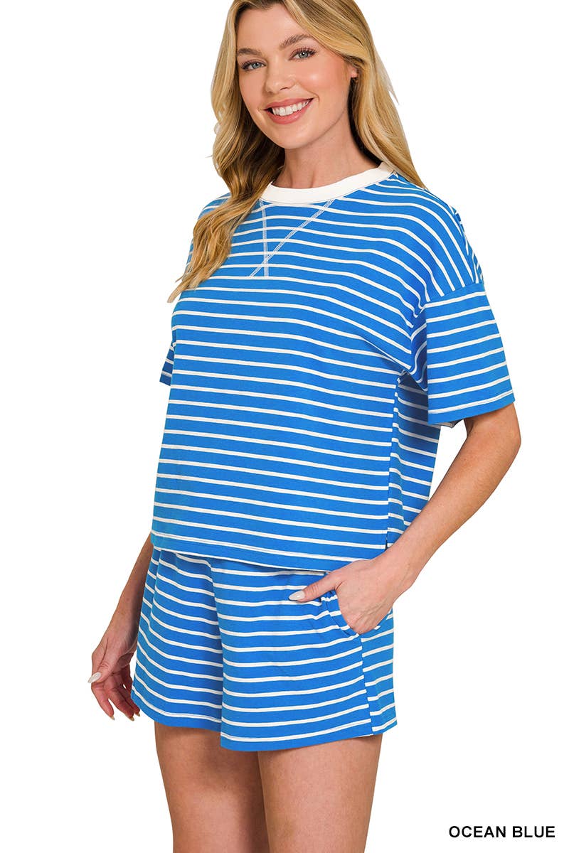 Spring Striped Cotton Tee & Shorts Set