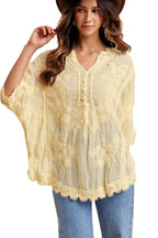 Floral Embroidered Crochet Oversized Blouse