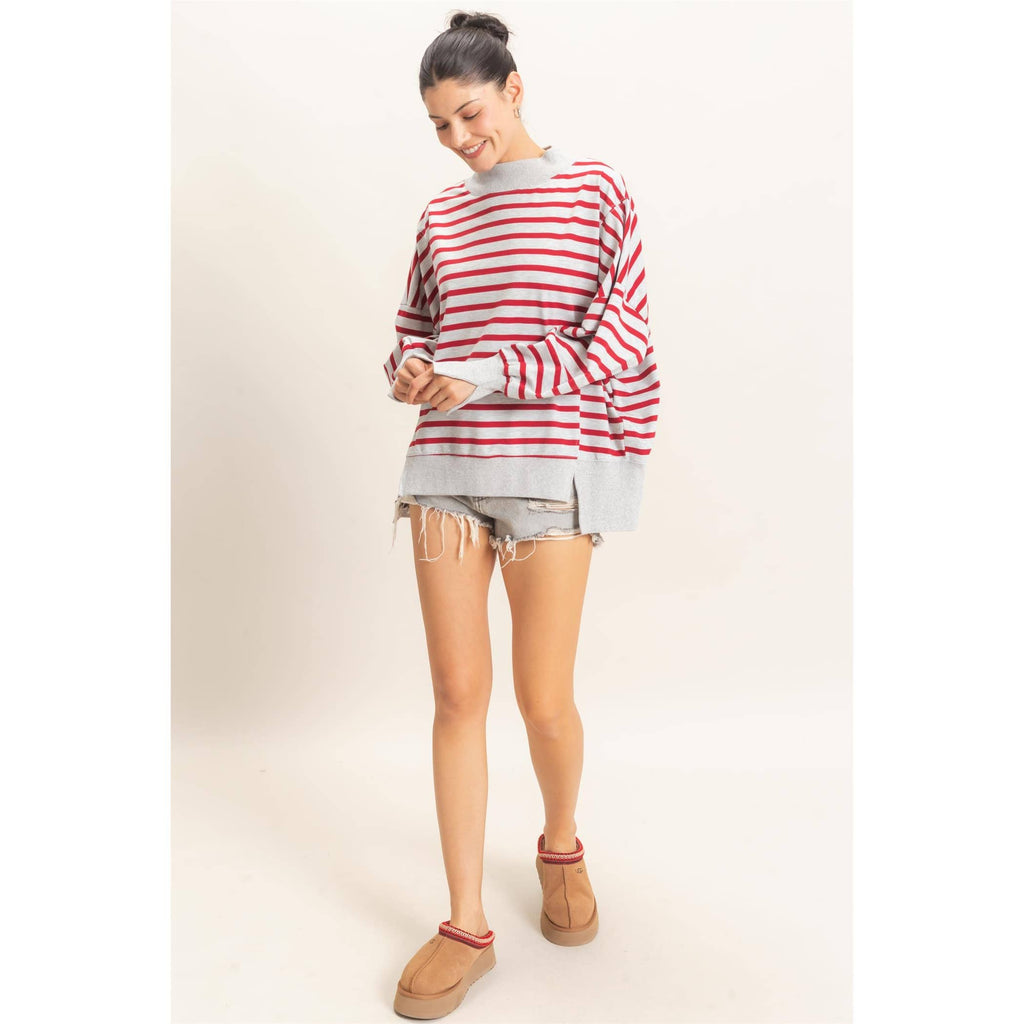 Striped Mock Neck Sweatshirt
