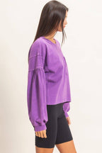 Mineral Wash Puff Long Sleeve Boxy Top