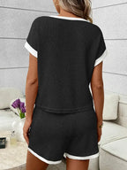 Waffle Knit Lounge Set Casual Shorts Outfit