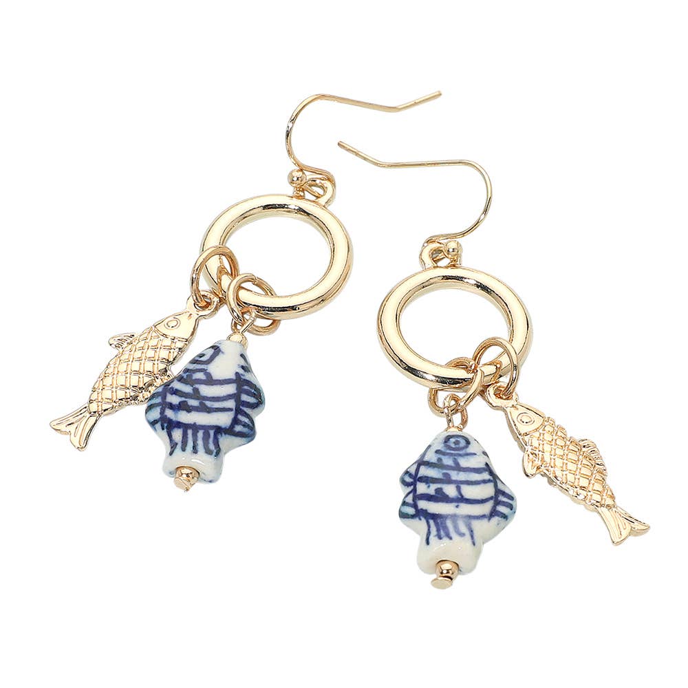 Nautical Fish Charm Drop Earrings