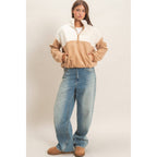 Fleece Color Contrast Half Zip Pullover